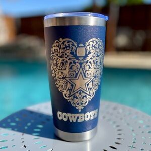 CUSTOM : DALLAS COWBOYS Laser Engraved Navy Tumbler